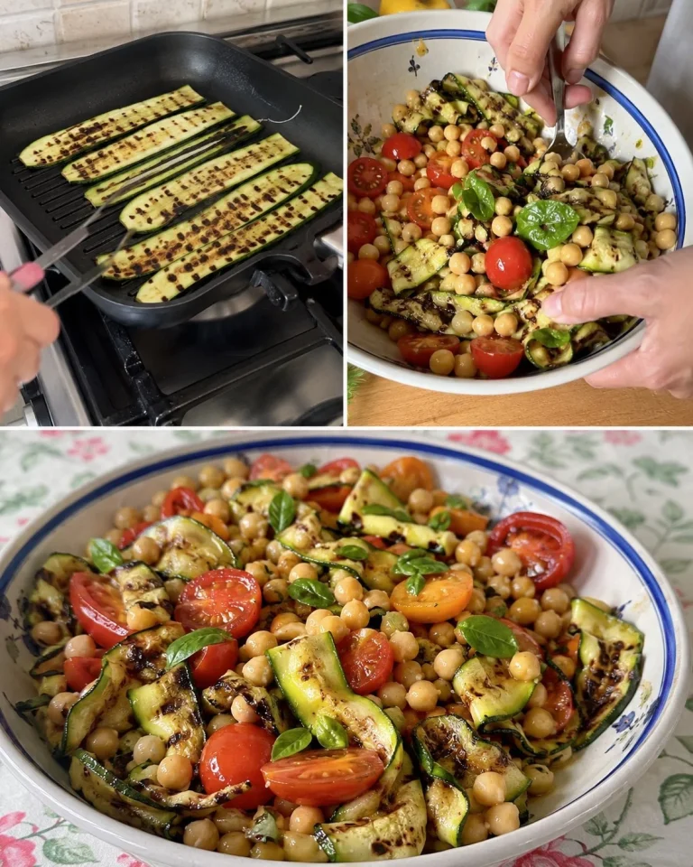 Warm zucchini salad with chickpeas and cherry tomatoes for a healthy dish