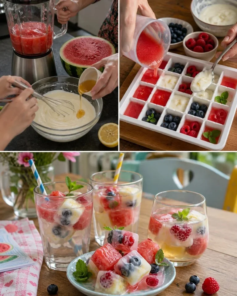 Yogurt watermelon ice cubes in a colorful tray