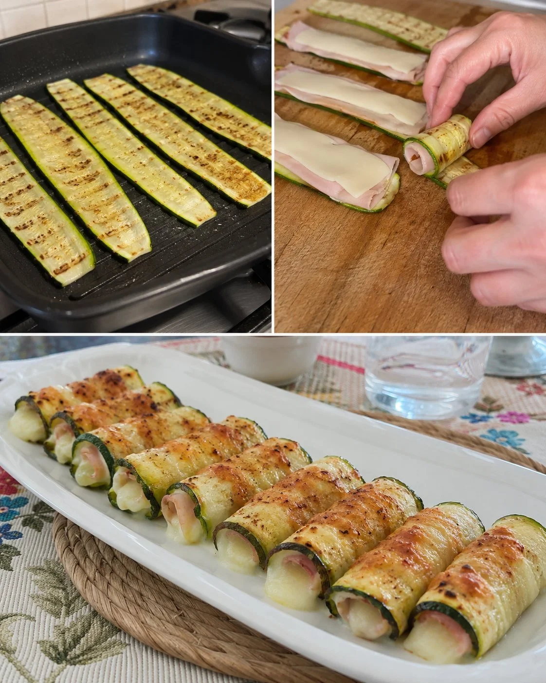 Zucchini Involtini stuffed with Turkey Ham, a healthy Italian dish