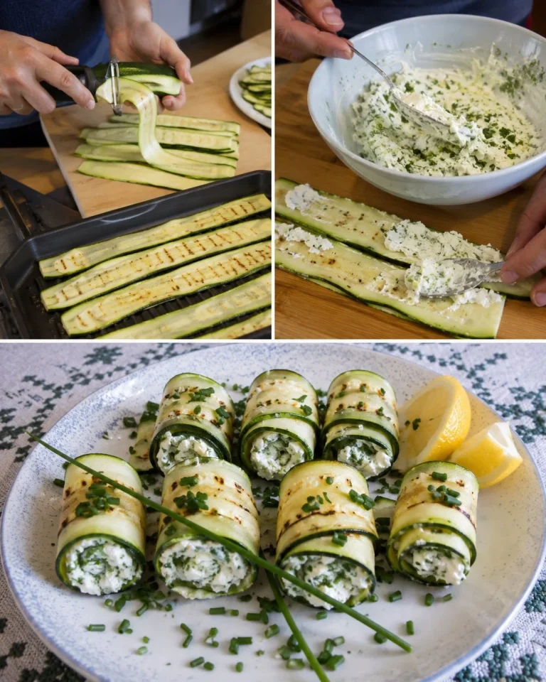 Delicious zucchini rolls with quark-herb filling on a serving plate