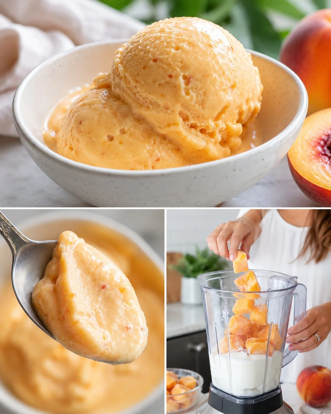 Delicious homemade peach frozen yogurt with just three ingredients