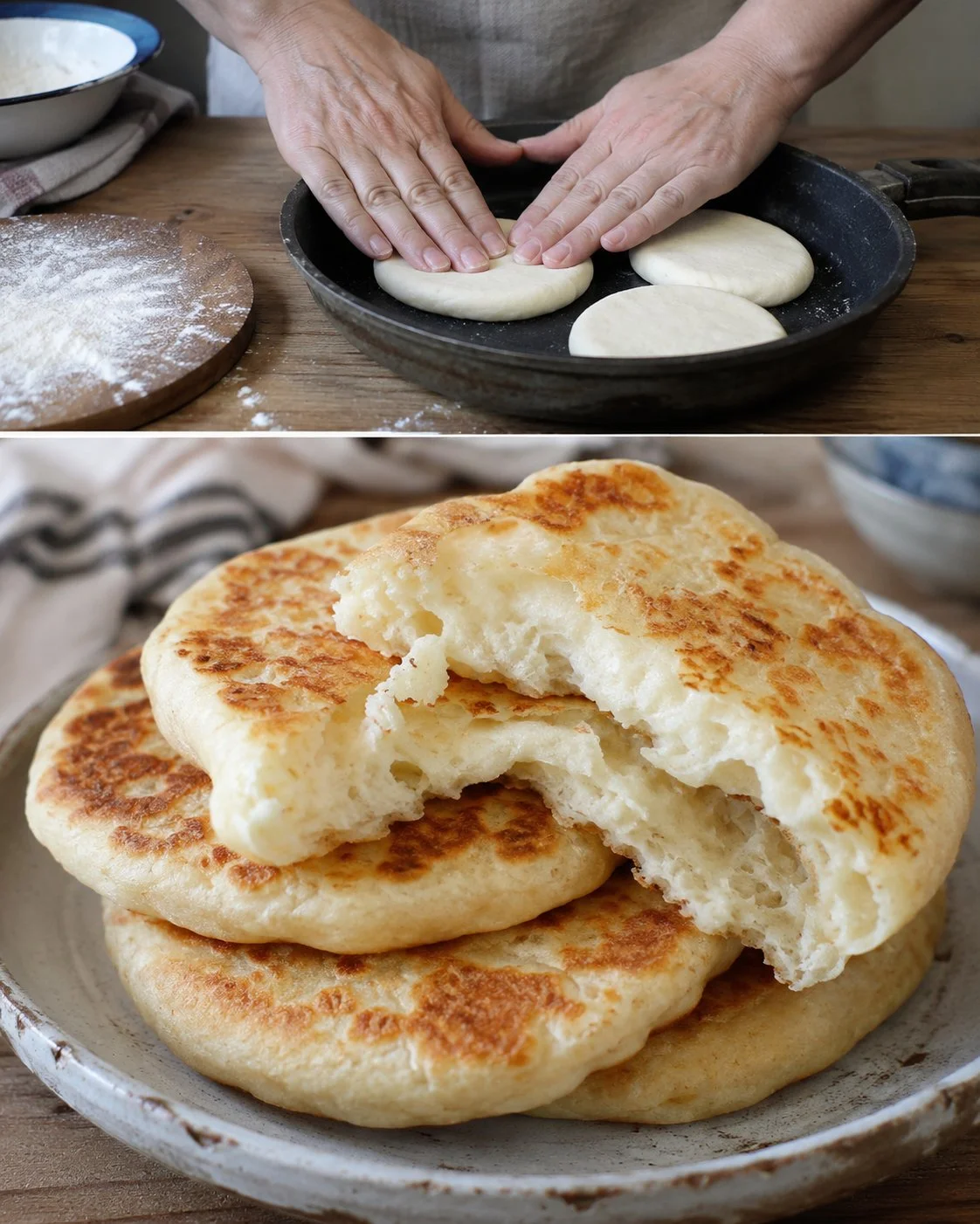 Deliciously baked 3-Ingredient Yogurt Skillet Bread in a cast iron skillet