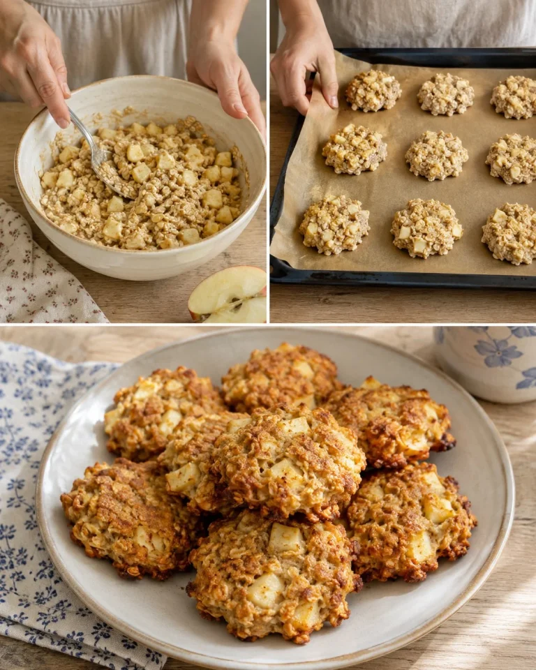 Baked apple oat fritters served on a plate, garnished with cinnamon and apples