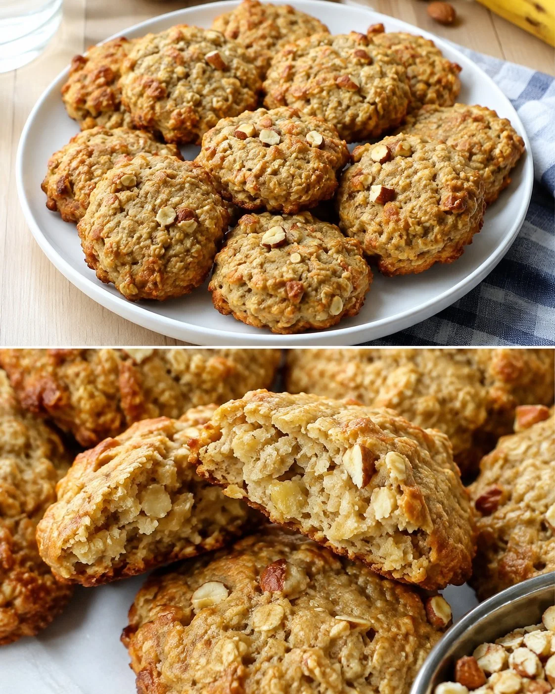 Homemade Banana Almond Oat Cookies arranged on a plate