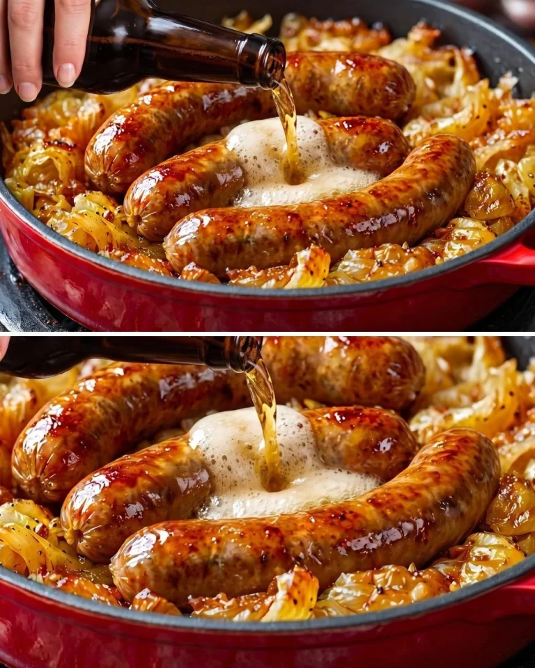 Delicious bratwurst with sautéed cabbage on a plated dish