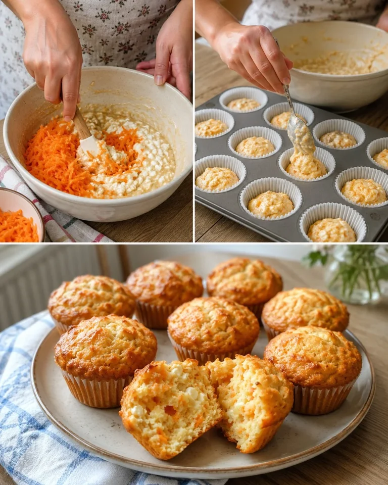 Healthy Carrot Cottage Cheese Muffins on a wooden table