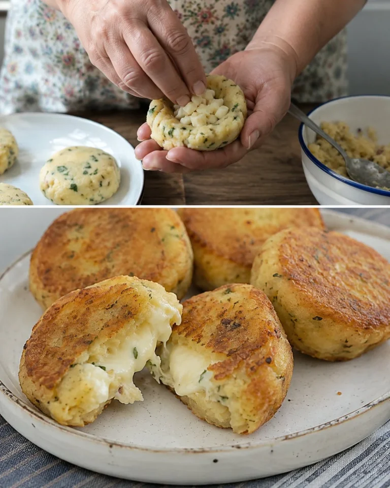 Delicious cheese-stuffed potato patties served with dipping sauce.