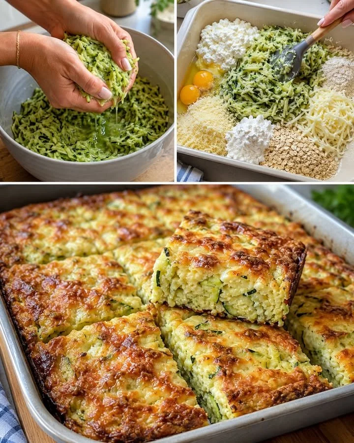 Cheesy zucchini breakfast pie with a golden crispy edge