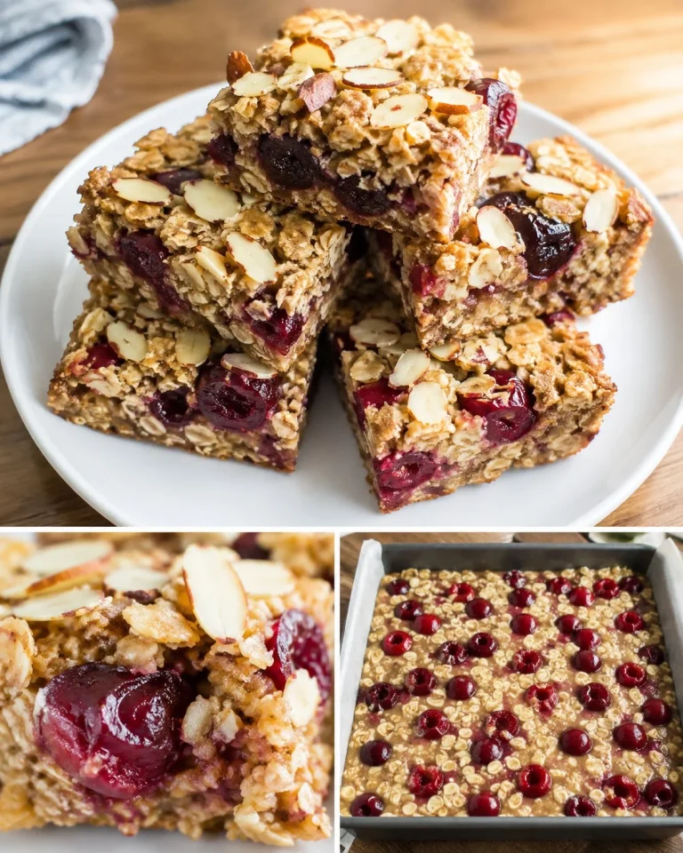Delicious cherry almond oat breakfast squares on a plate