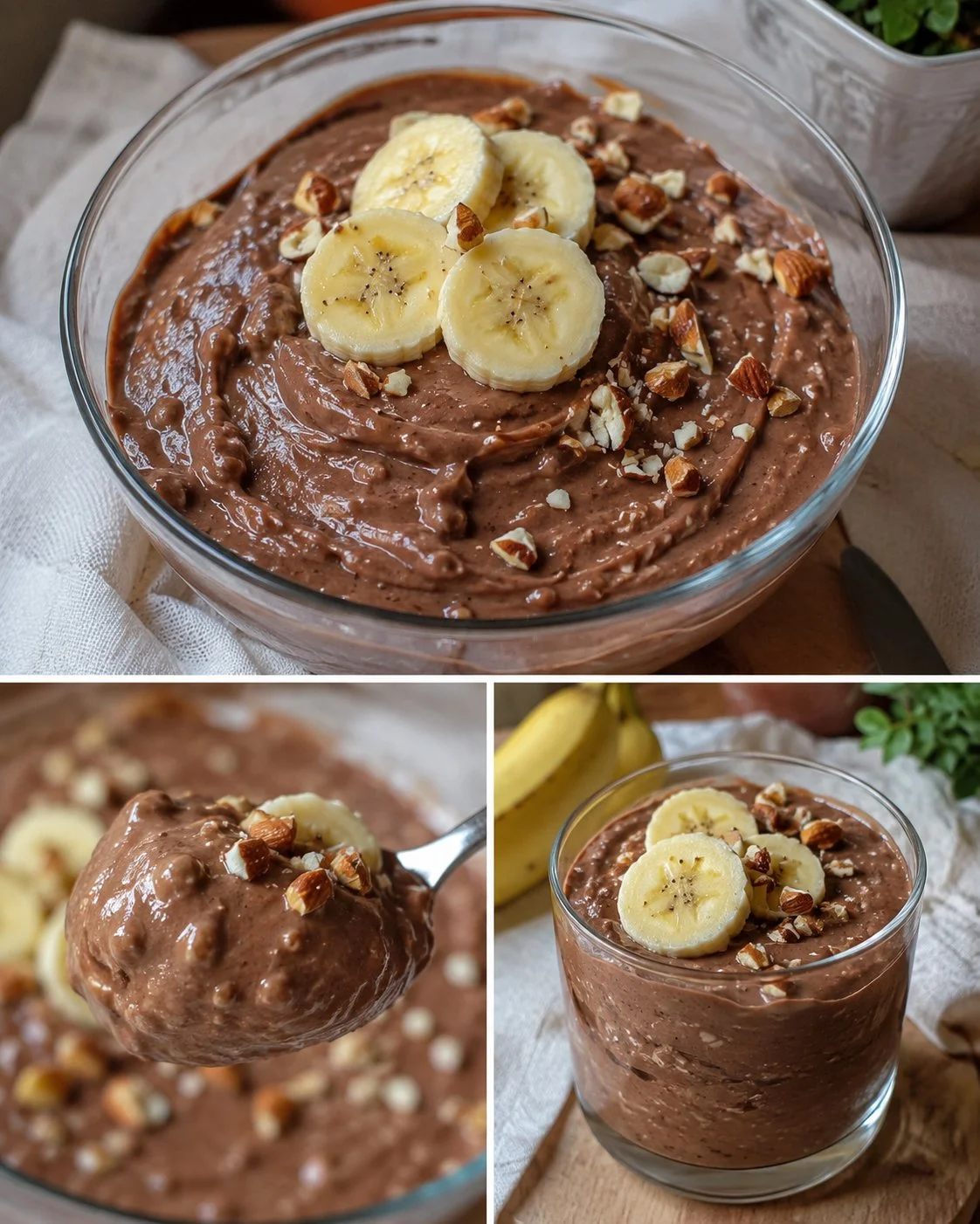 Delicious Chocolate Banana Cottage Cheese Mousse served in a dessert bowl
