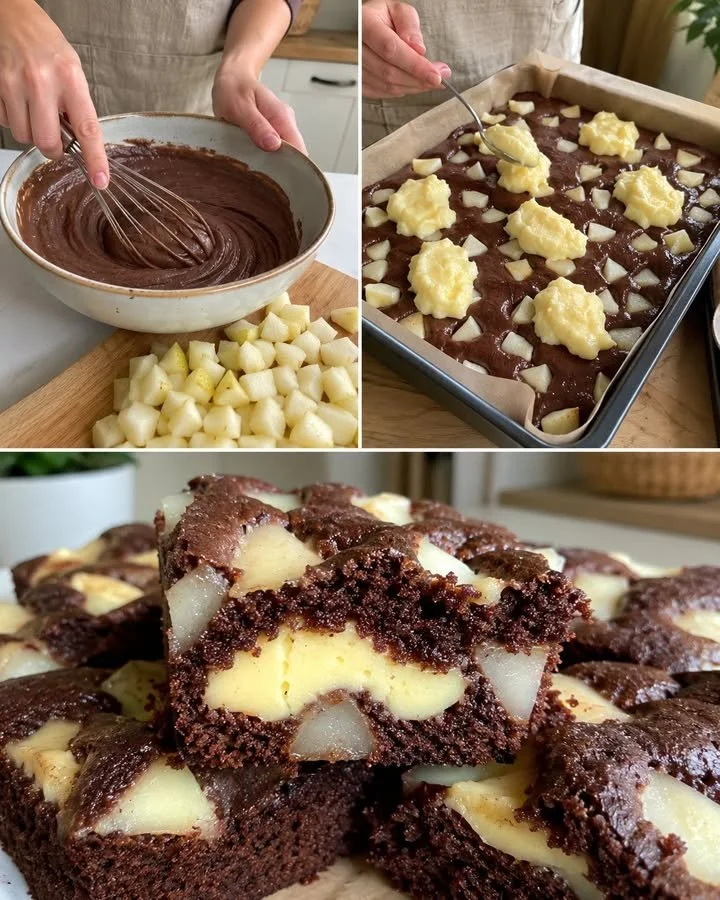 Chocolate Yogurt Cake with Pears and Vanilla Pods served on a plate