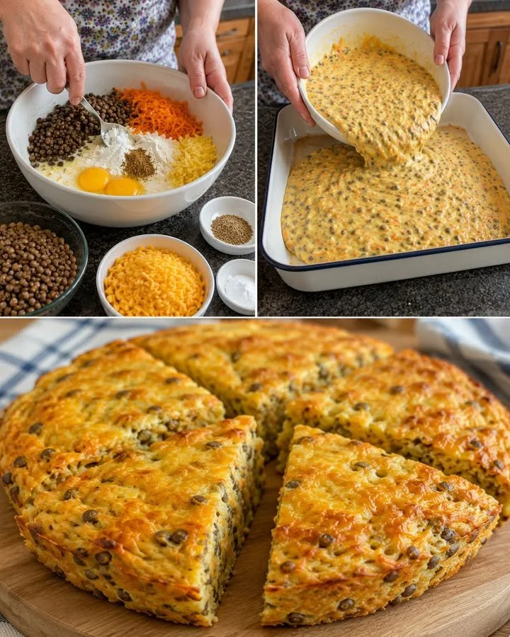 Comforting lentils savoury bake dish served for a family meal