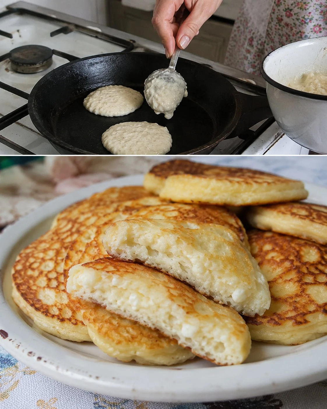 Delicious cottage cheese pancakes served with syrup and berries