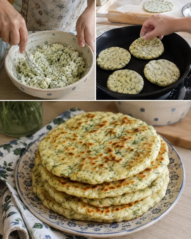 Cottage cheese dill flatbread served with fresh herbs