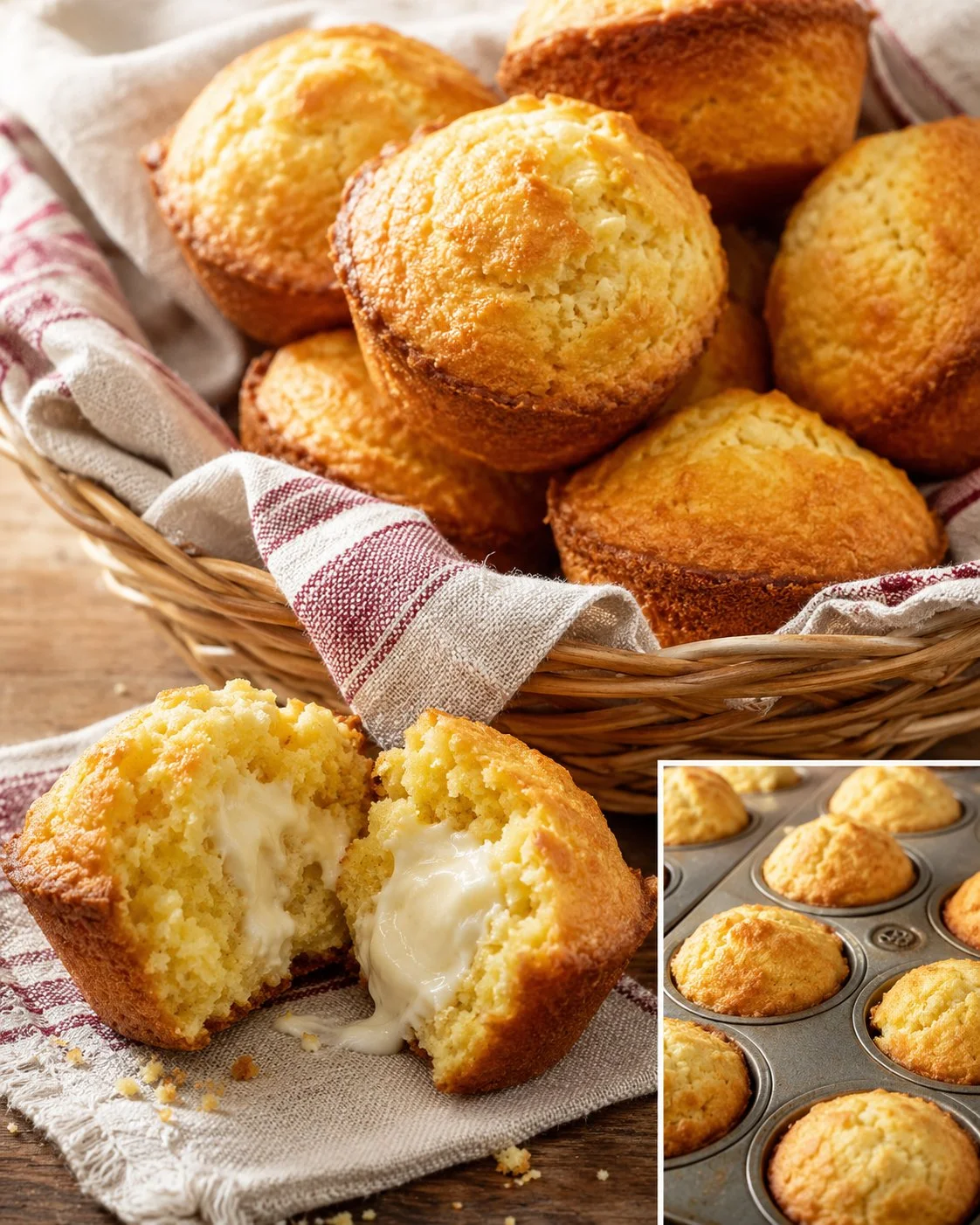 Delicious cream cheese cornbread muffins fresh out of the oven