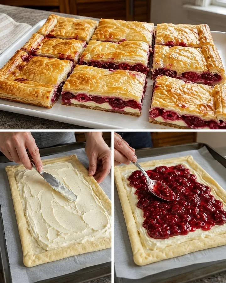 Creamy raspberry Danish puff pastry treat with fresh raspberries and glaze