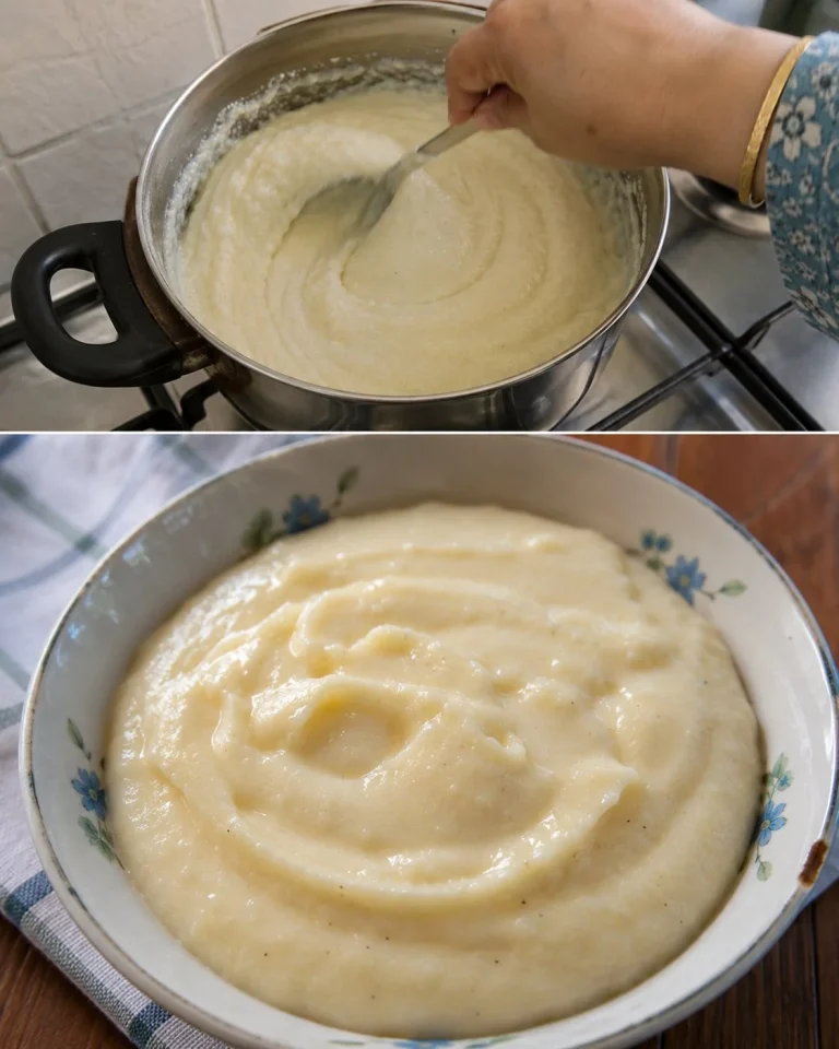 Delicious bowl of creamy vanilla semolina pudding topped with a sprinkle of cinnamon.