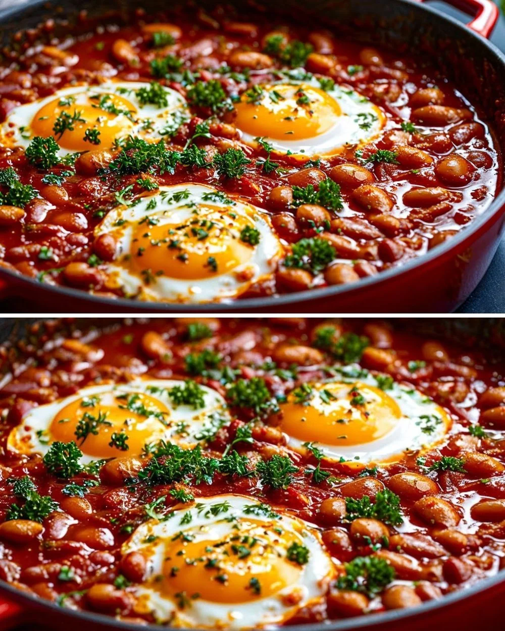 Crispy Bacon and Beans dish served in a bowl garnished with herbs