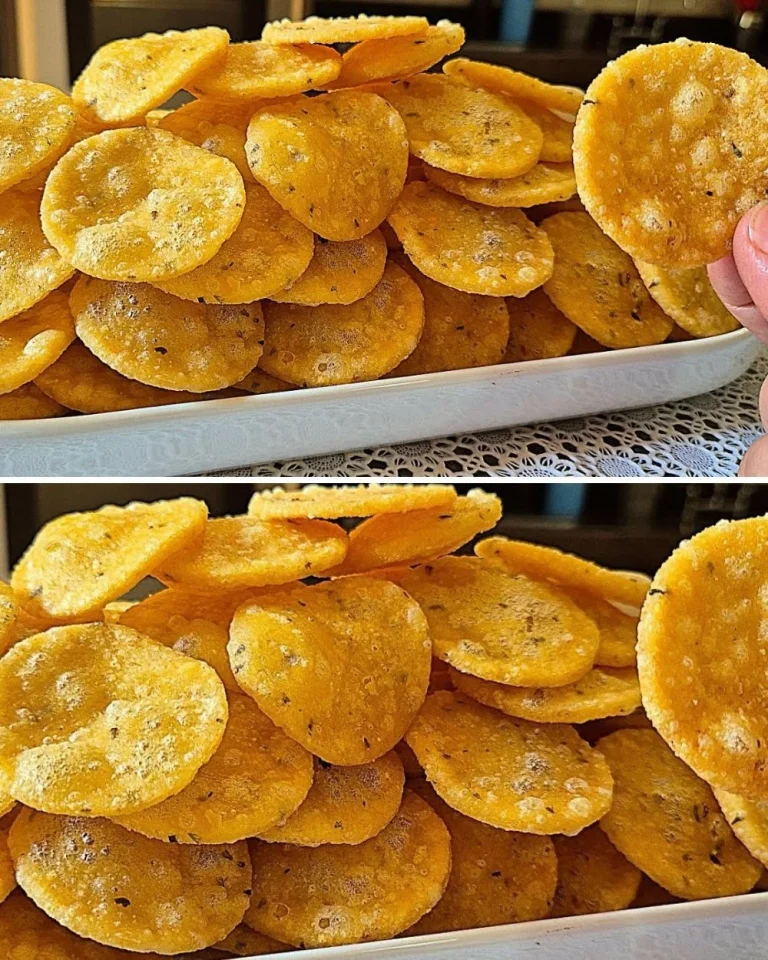 Homemade crispy cooked rice chips on a plate garnished with herbs