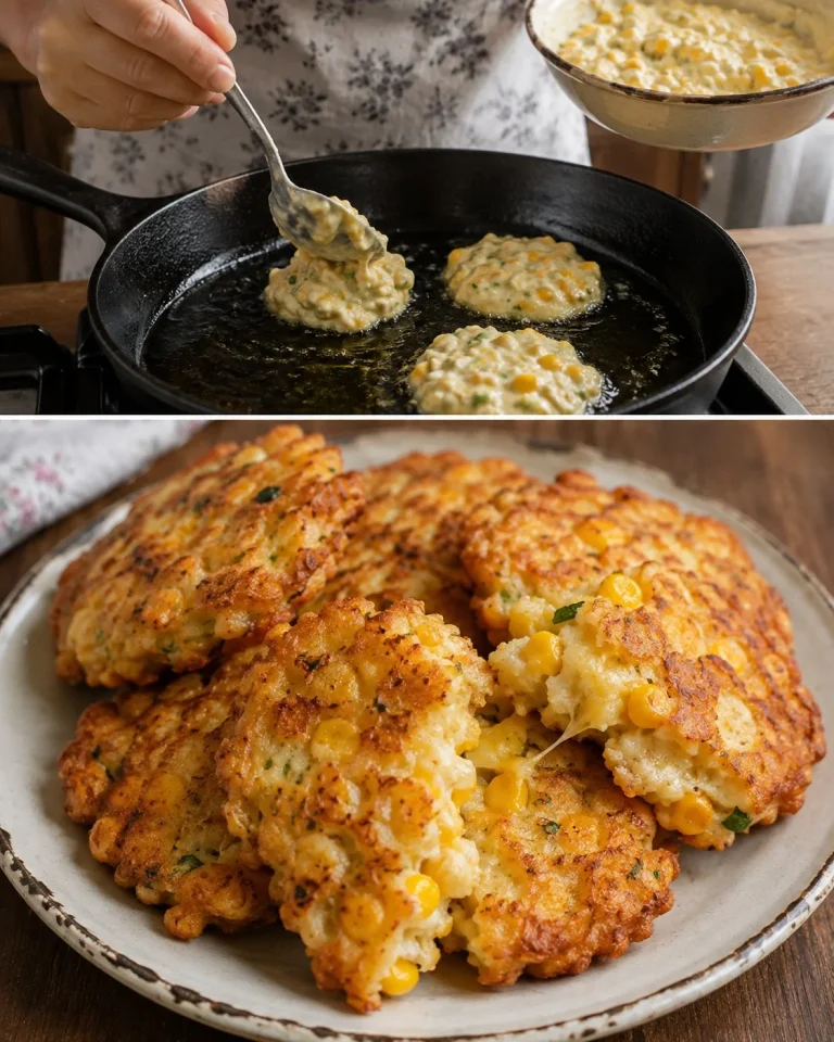 Plate of crispy corn cheese fritters garnished with herbs.