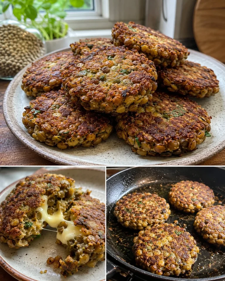 Crispy lentil cheese cakes served with fresh herbs and dipping sauce