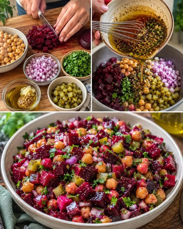 Colorful Beets and Chickpeas Salad with Balsamic-Mustard Dressing