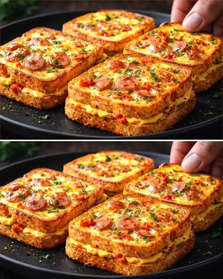 Delicious egg toast baked in the oven for a quick breakfast.