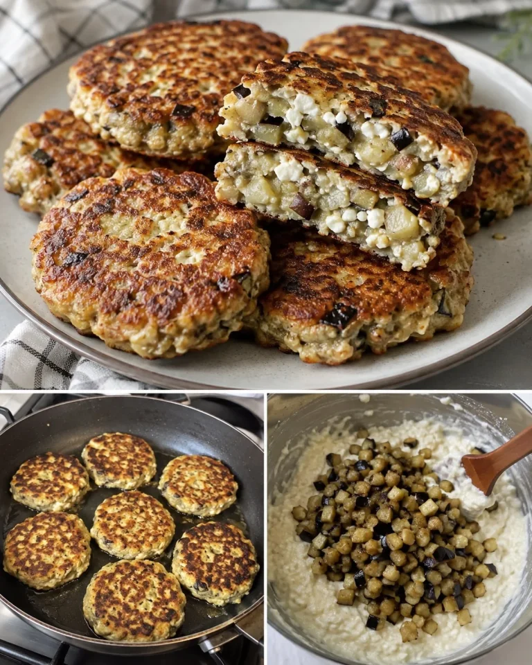 Delicious Eggplant Cottage Cheese Skillet Cakes in a skillet