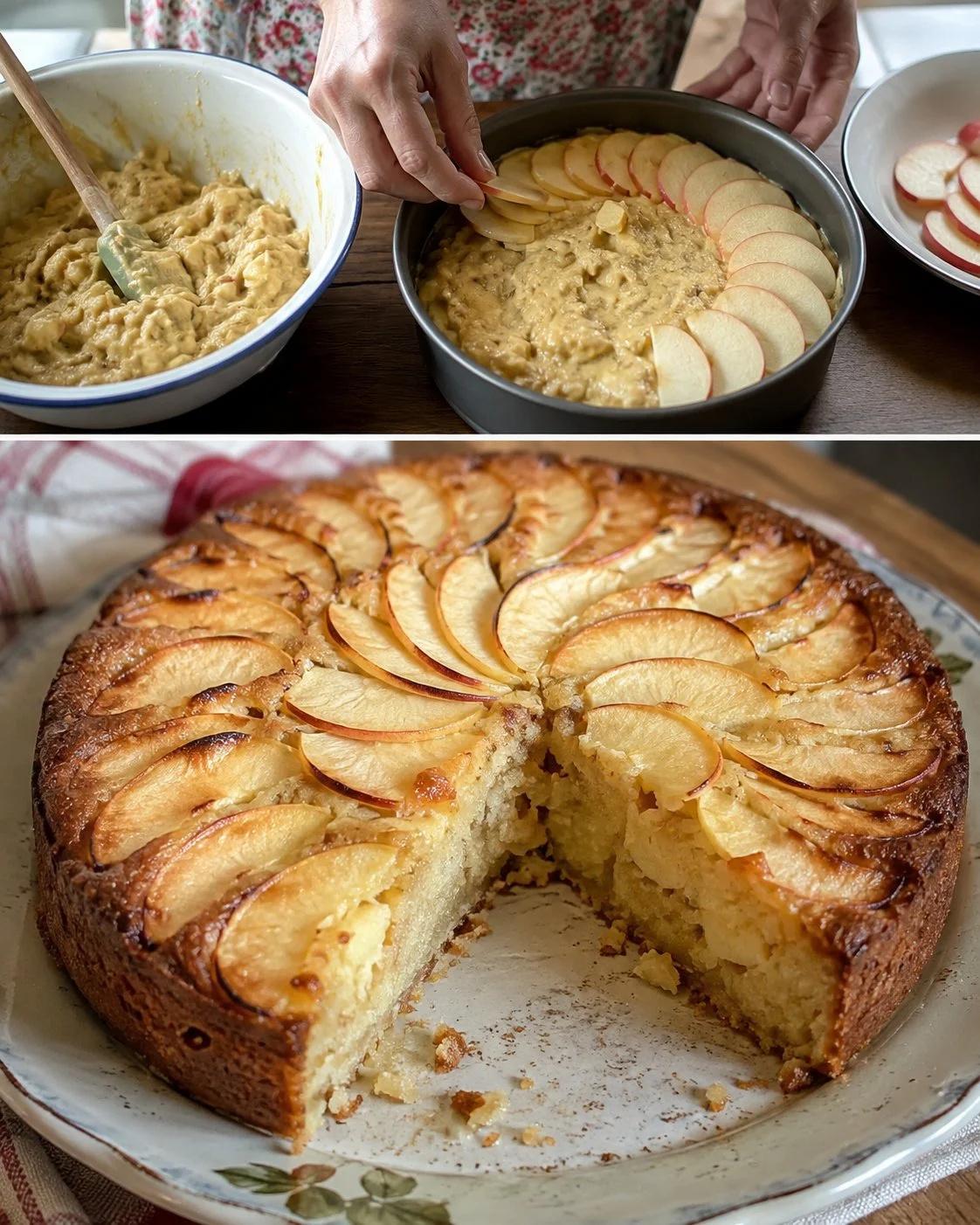 Flourless Almond Apple Cake topped with sliced almonds and fresh apples