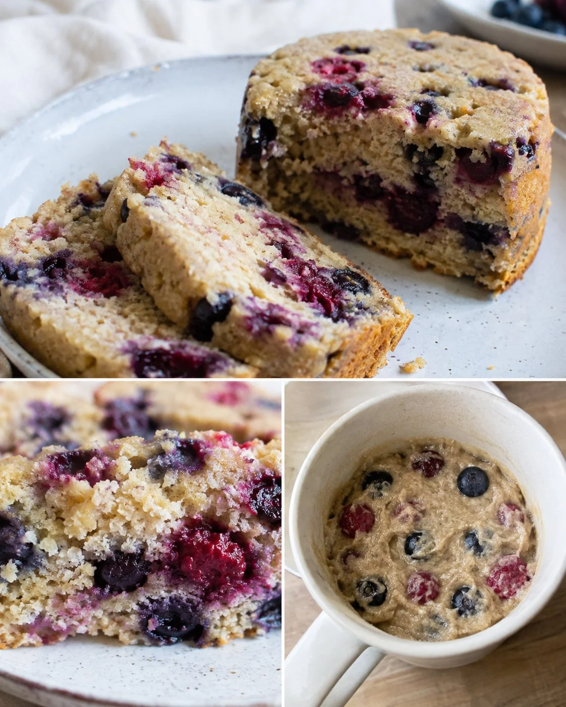 Flourless Almond Berry Mug Bread served in a cozy mug, perfect for a quick dessert.