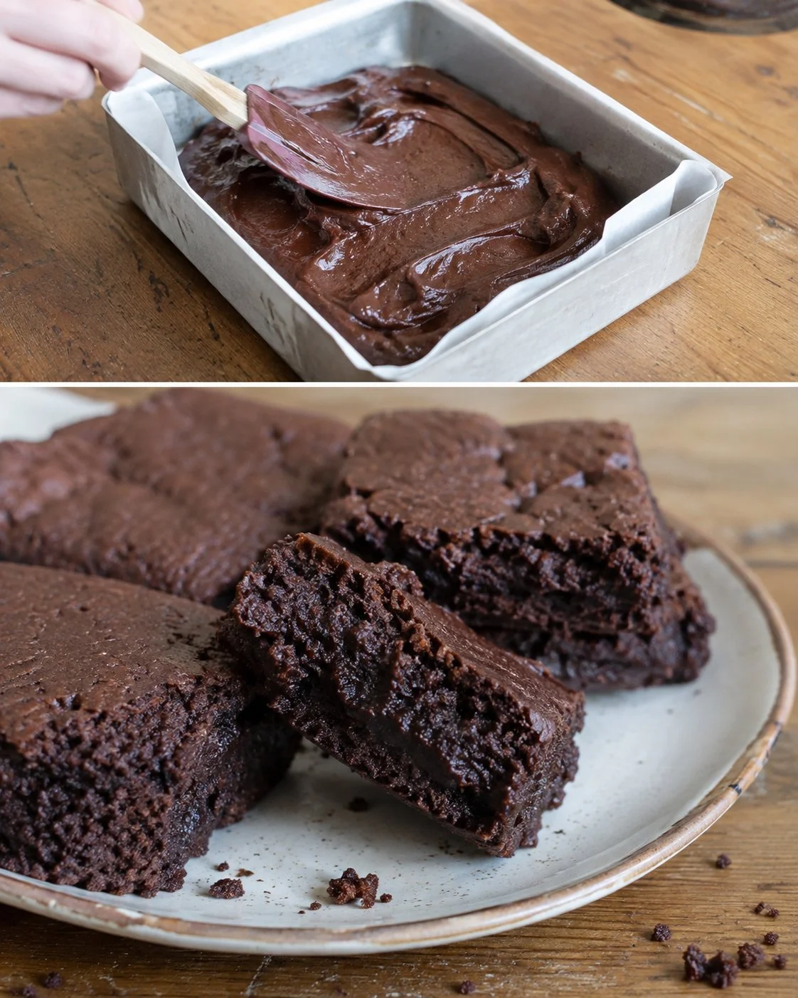Delicious flourless almond cocoa brownies on a plate