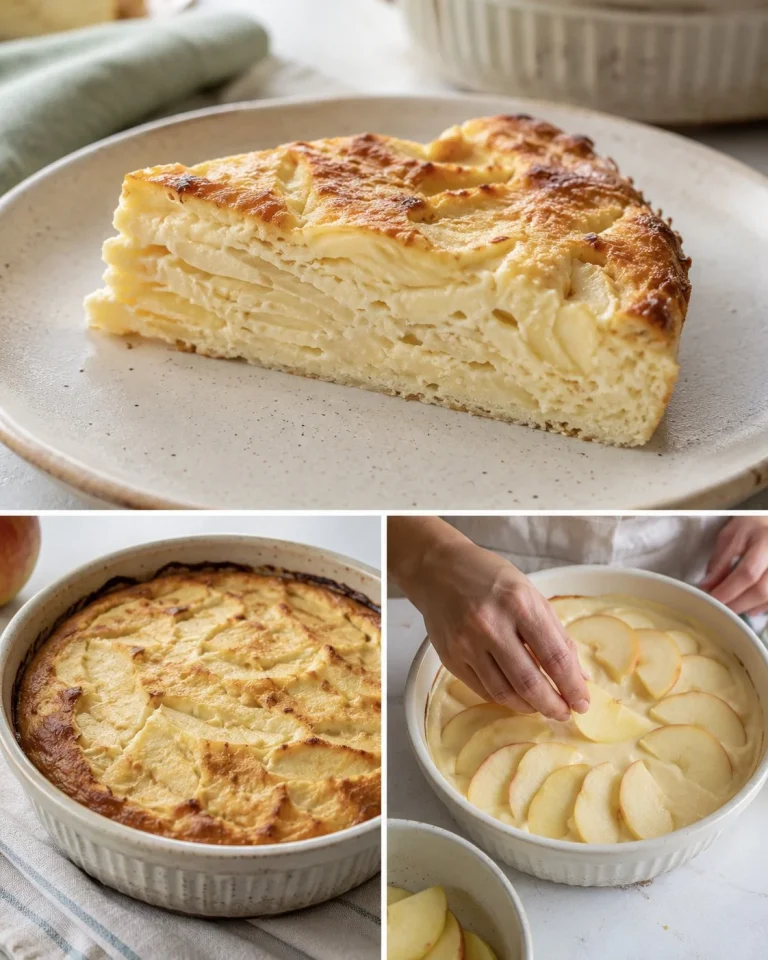 Flourless Apple Cottage Cheese Bake served in a dish with apple slices
