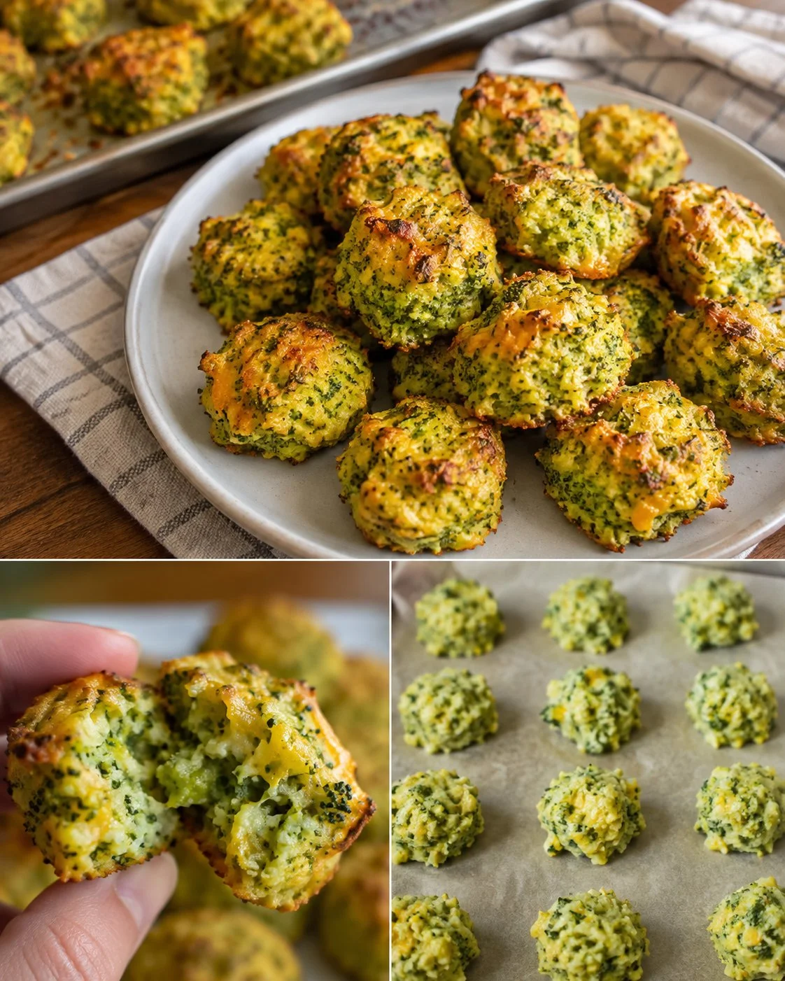 Flourless broccoli cheese bites on a plate, healthy snack option