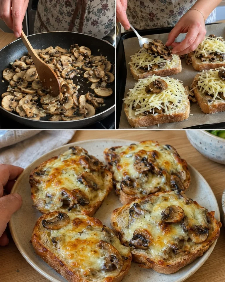 Delicious garlic mushroom toast melts topped with fresh herbs