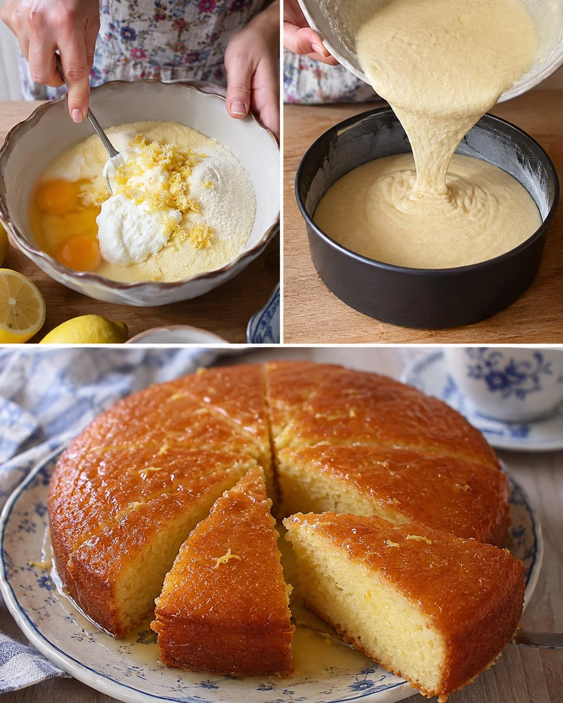 Delicious Honey Lemon Semolina Cake topped with zesty lemon glaze