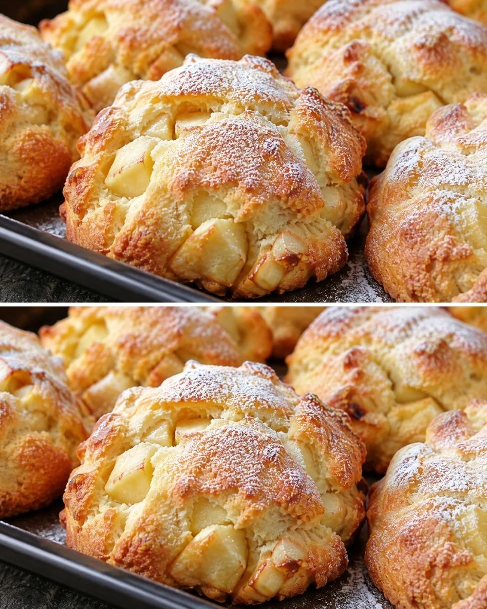Baked apple cookies with chunks of fresh apples and spices on a cooling rack.