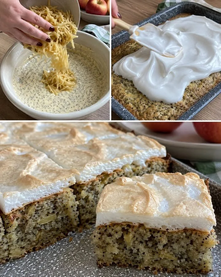 Fluffy jablkovo-makový koláč with meringue topping