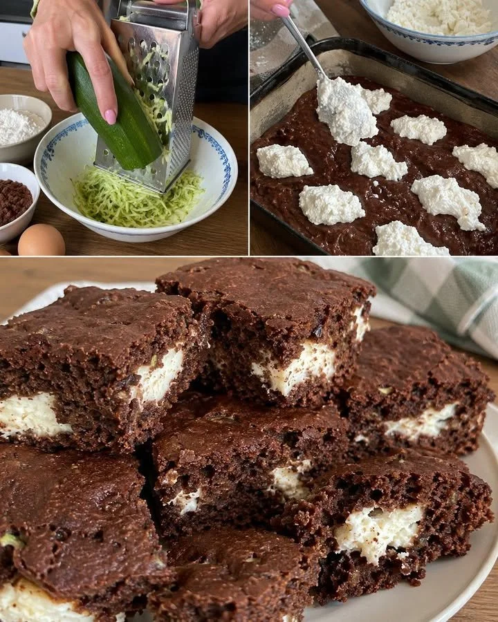 Moist kakaový cuketový koláč topped with creamy tvarohový dots
