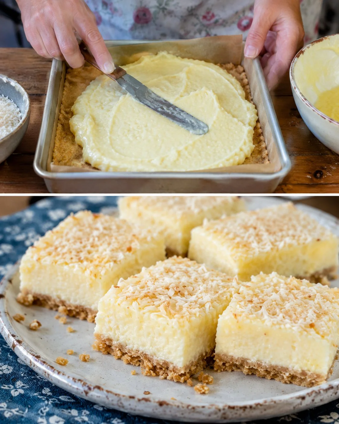 Refreshing Lemon Coconut Refrigerator Bars ready to serve and enjoy