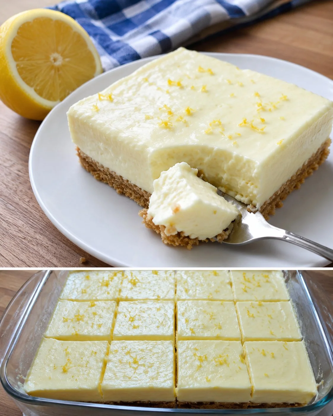 Delicious Lemon Icebox Squares with Graham cracker crust and lemon filling