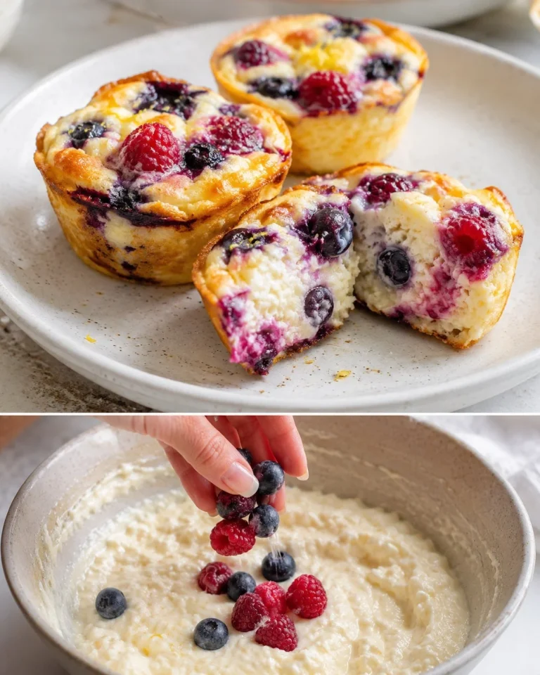 Lemon Ricotta Berry Breakfast Cups topped with fresh berries and lemon zest