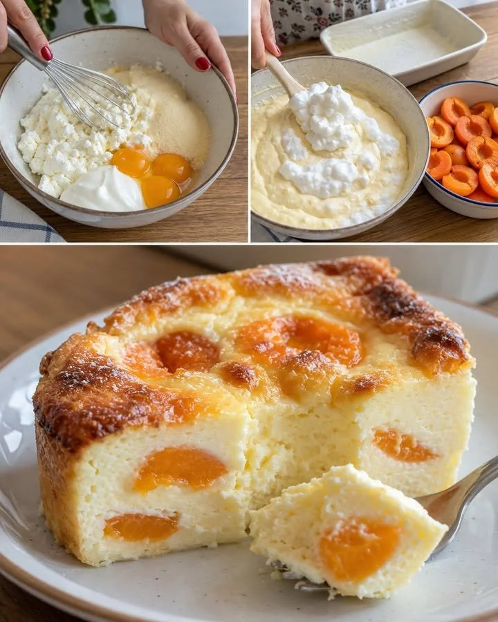 Delicious vanilkový tvarohový nákyp with apricots on a plate