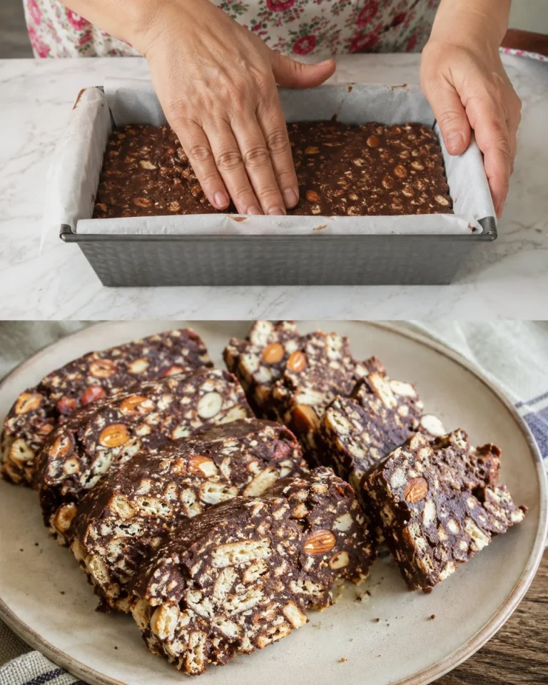 Delicious no-bake almond chocolate biscuit bars ready to enjoy
