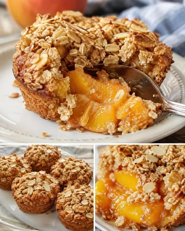 Peach Almond Oat Crumble Cups topping with fresh peaches and almonds