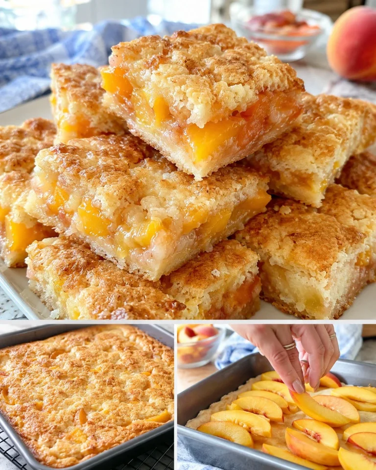 Peach Buttermilk Cobbler Bars with fresh peaches and a crumbly topping