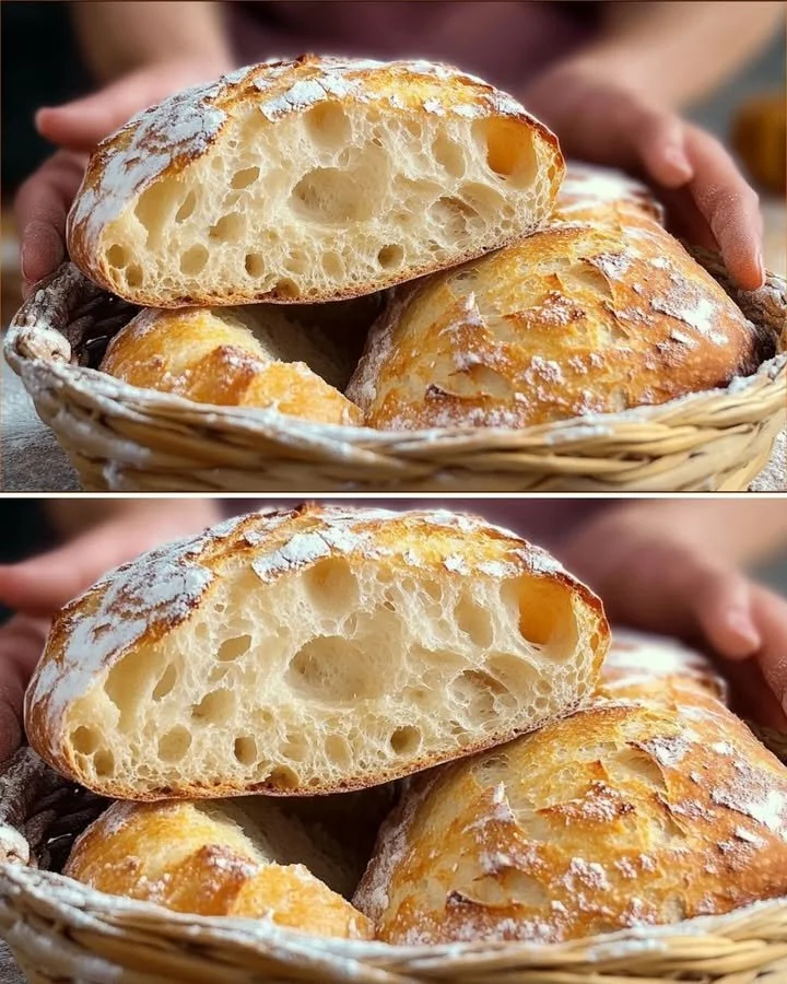 Homemade Italian bread with a golden crispy crust and soft chewy center