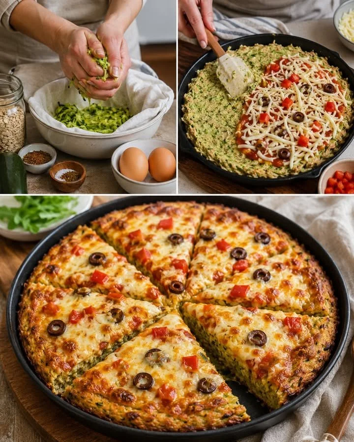 Zucchini pizza with a tender base and golden cheesy top, a healthy comfort food option.
