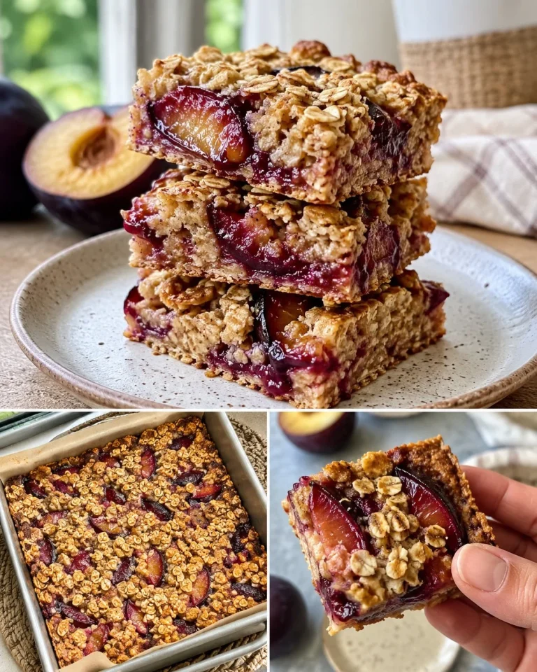Plum Oat Yogurt Breakfast Bars on a wooden table