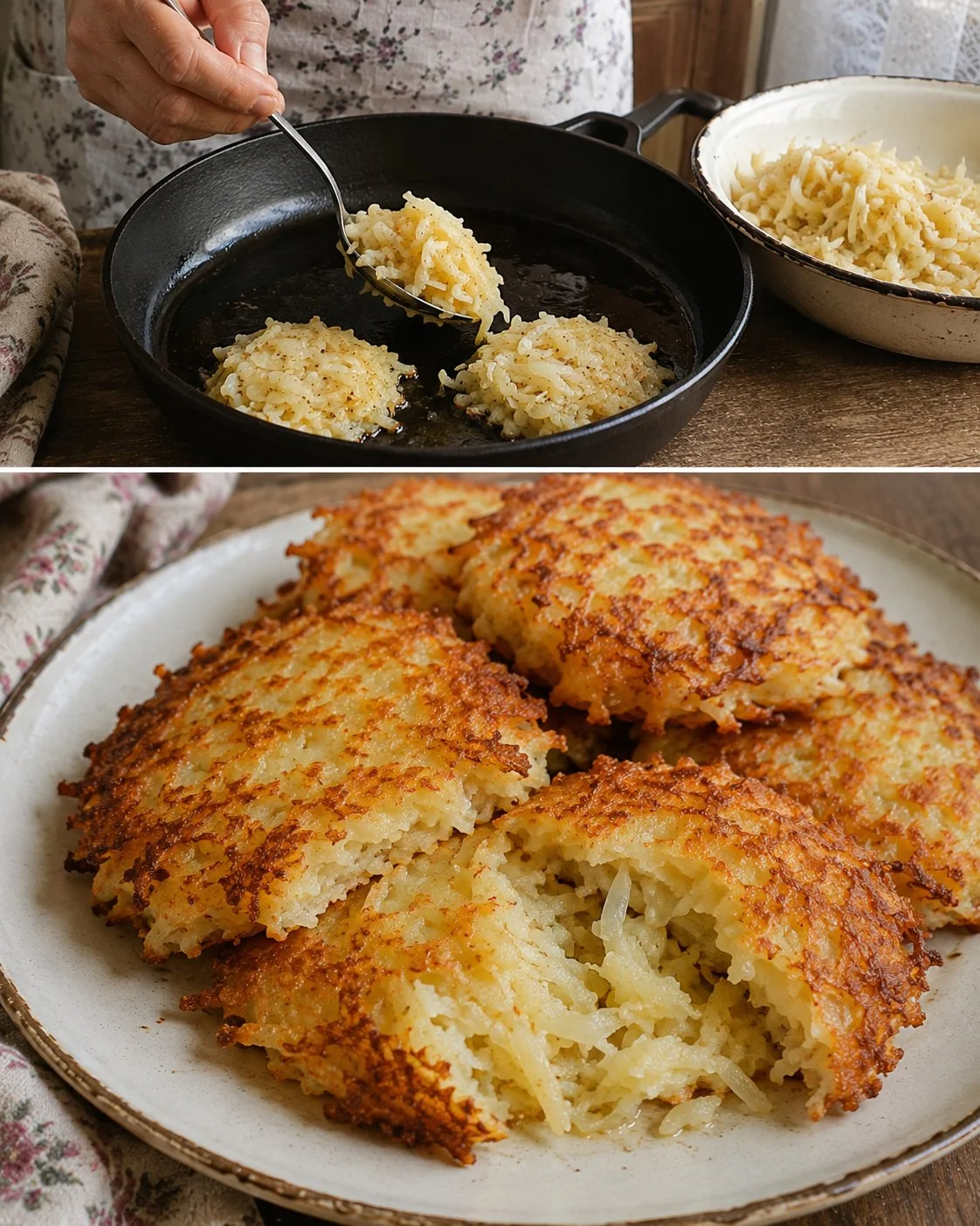 Delicious Potato Onion Skillet Cakes served in a skillet