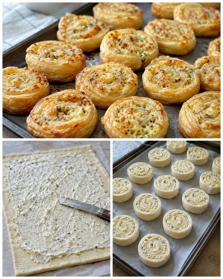 Savory Garlic Parmesan Pinwheels with flaky puff pastry ready to serve